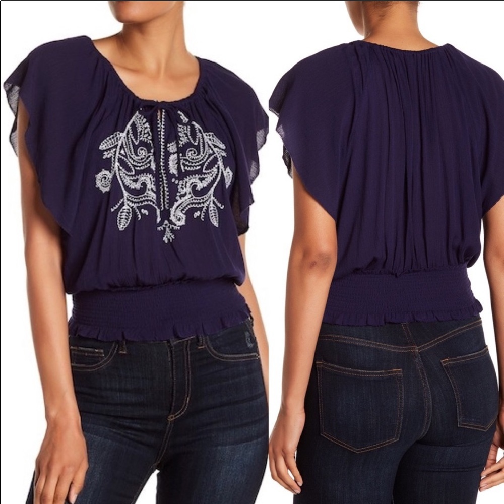 Parker NWT Navy Top With White Embroidery in XS